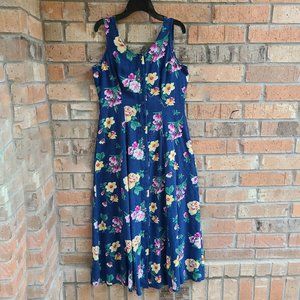 Bently Womens Casual Midi Dress Button Up Fron Sleeveless Blue Floral Size 10